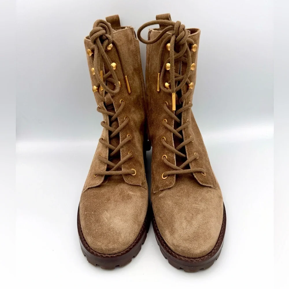 Tory Burch Suede Mid-Calf Combat Boots-Brown